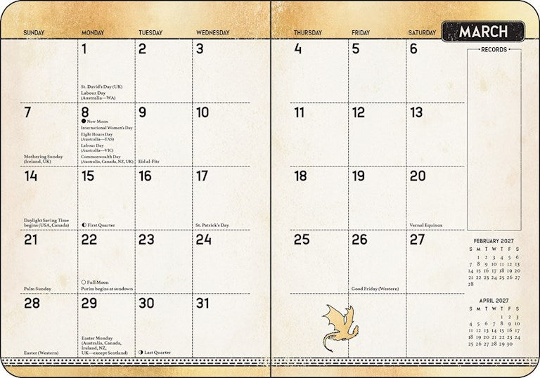 Fourth Wing 2027 Monthly/Weekly 12-Month Planner Calendar by Entangled